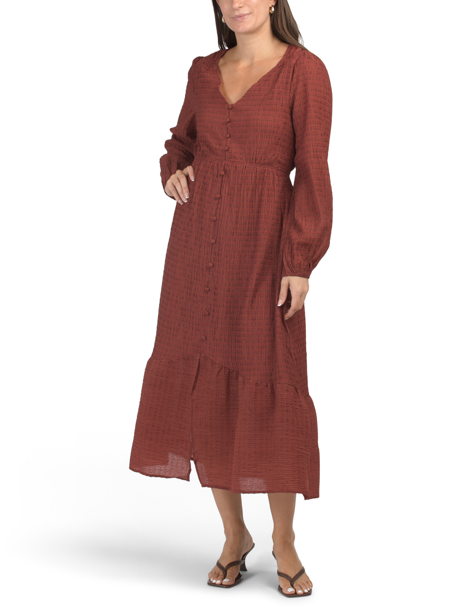 Long Sleeve Faux Button Front Maxi Dress | Casual Dresses  | Marshalls | Marshalls