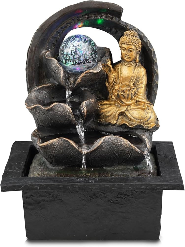GEEZY Indoor Water Fountain - Crystal Ball Buddha Design Water Feature with LED Lights - Mains Po... | Amazon (UK)