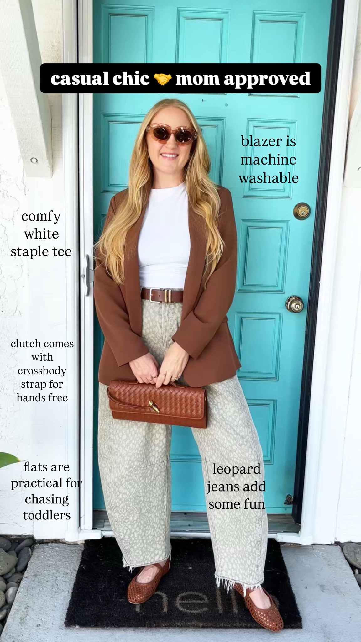 spring outfit idea 🤎 leopard barrel jeans, a perfect basic white tee shirt, blazer and brown accessories for an easy and mom approved yet chic look!

Wearing L in tee, M in blazer, size 8 in jeans at 150 lbs 5'7" for reference. Shoes fit TTS!

spring outfit ideas, spring outfits, spring ootd, elevated casual, mom approved outfits, easy outfit ideas, leopard jeans, leopard barrel jeans, white baby tee, staple tee shirt, spring blazer, woven flats, east west clutch, trending handbags, viral clutch, viral leopard jeans, flower sunglasses, affordable style, amazon style, target new arrivals, target spring, amazon spring

#LTKStyleTip #LTKFindsUnder50 #LTKFindsUnder100
