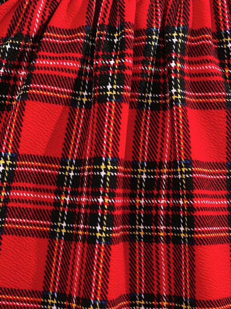 SHEIN Baby Girl Autumn Cute Collegiate Red Plaid Knit Elastic Long Sleeve Christmas Dress, Mommy ... | SHEIN