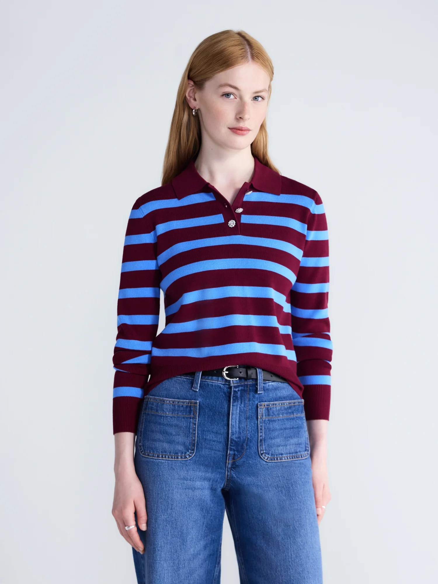 Free Assembly Women's and Women's Plus Polo Sweater with Long Sleeves, Lightweight, Sizes XS-4X | Walmart (US)