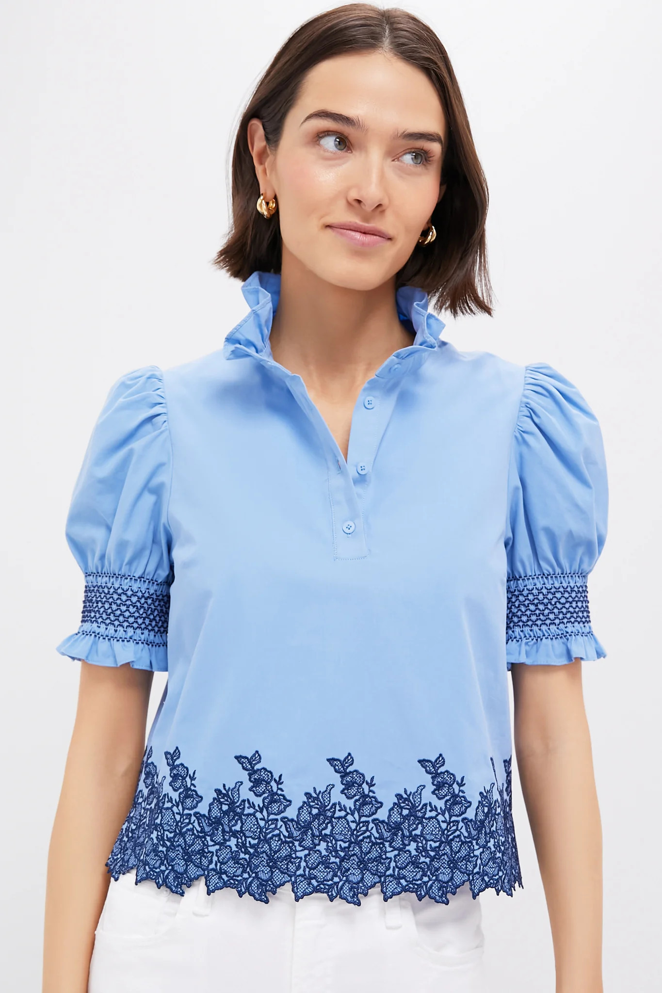 Cornflower Blue & Navy Embroidery Eliza Blouse | Tuckernuck (US)