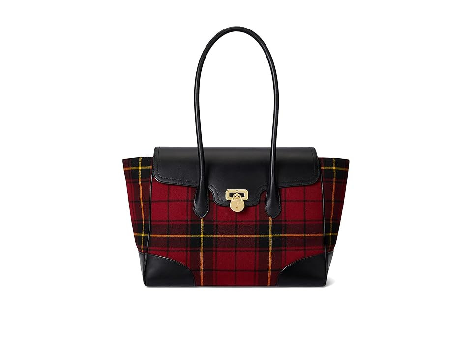 Lauren Ralph Lauren Plaid Twill Large Tanner Satchel Satchel Women's Handbags Holiday Tartan/Black, Synthetic | Zappos