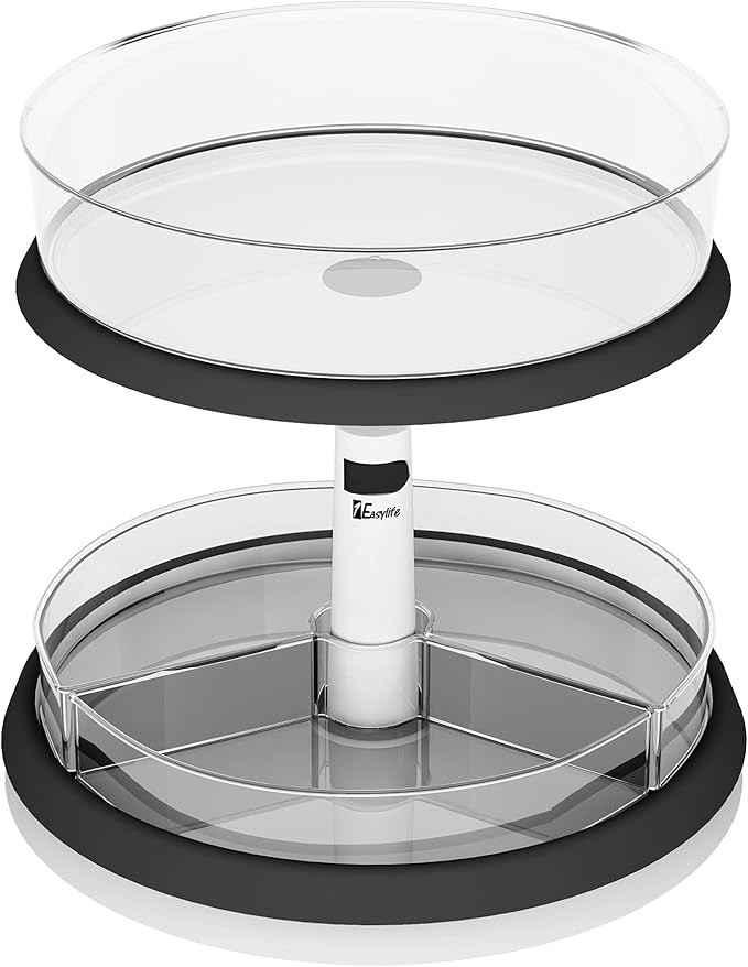 2-Tier Lazy Susan Turntable and Height Adjustable Cabinet Organizer with 1x Large Bin and 3 x Div... | Amazon (US)