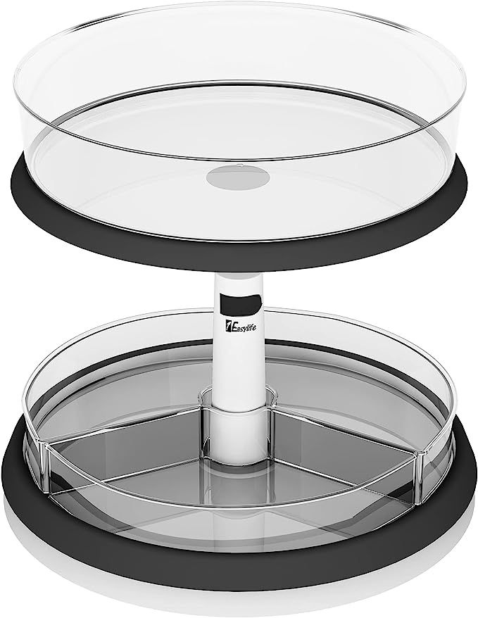2-Tier Lazy Susan Turntable and Height Adjustable Cabinet Organizer with 1x Large Bin and 3 x Div... | Amazon (US)