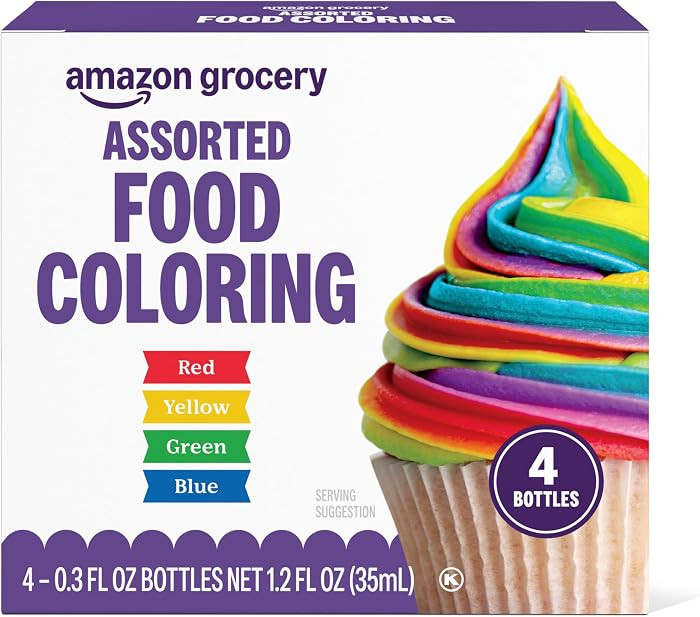 Amazon Grocery, Assorted Food Coloring, Contains Red, Blue, Green, Yellow Bottles, 1.2 Fl Oz (Pre... | Amazon (US)