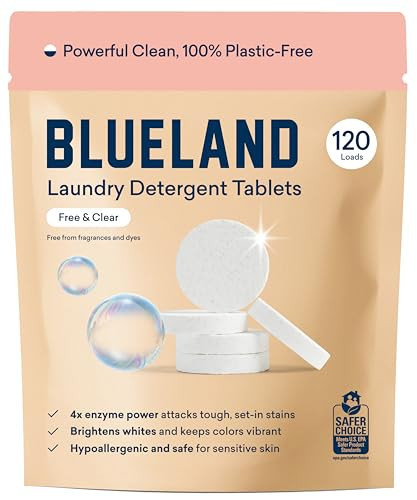 BLUELAND Laundry Detergent Tablets, 120 Count, Plastic-Free Eco-Friendly Pods, Sheets, Liquid Alternative - Fragrance Free and Clear, Natural, Gentle | Amazon (US)