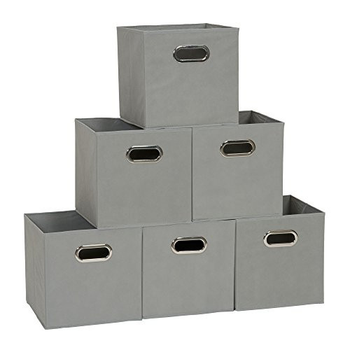 Household Essentials 84-1 Foldable Fabric Storage Bins | Set of 6 Cubby Cubes with Handles | Gray | Amazon (US)