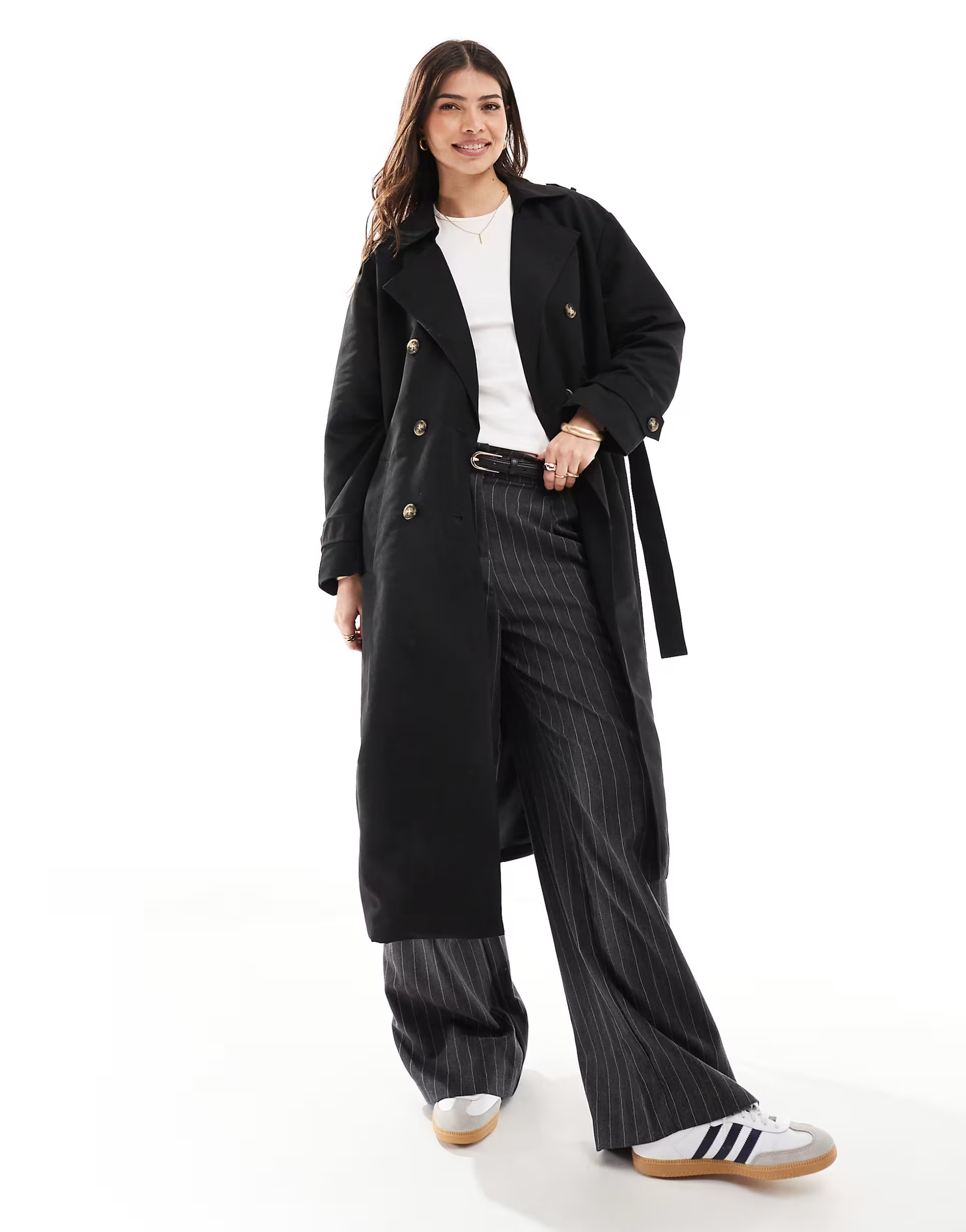 Vero Moda longline belted trench coat in black | ASOS (Global)