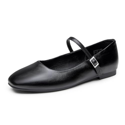 Trary Women's Flats,Mary Jane Ballet Shoes for Women,Square Toe Ankle Strap Flats for Women,Dress Shoes,black9.5 | Amazon (US)