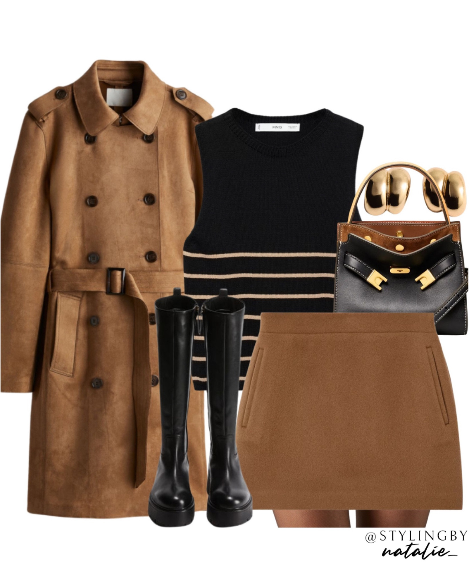Suede trench coat, stripe knit top, wool mini skirt, tights. Chunky knee high flat boots, Tory Burch bag & gold earrings.
Autumn outfit, winter outfit, casual chic, black boots, suede

#LTKeurope #LTKstyletip #LTKautumn