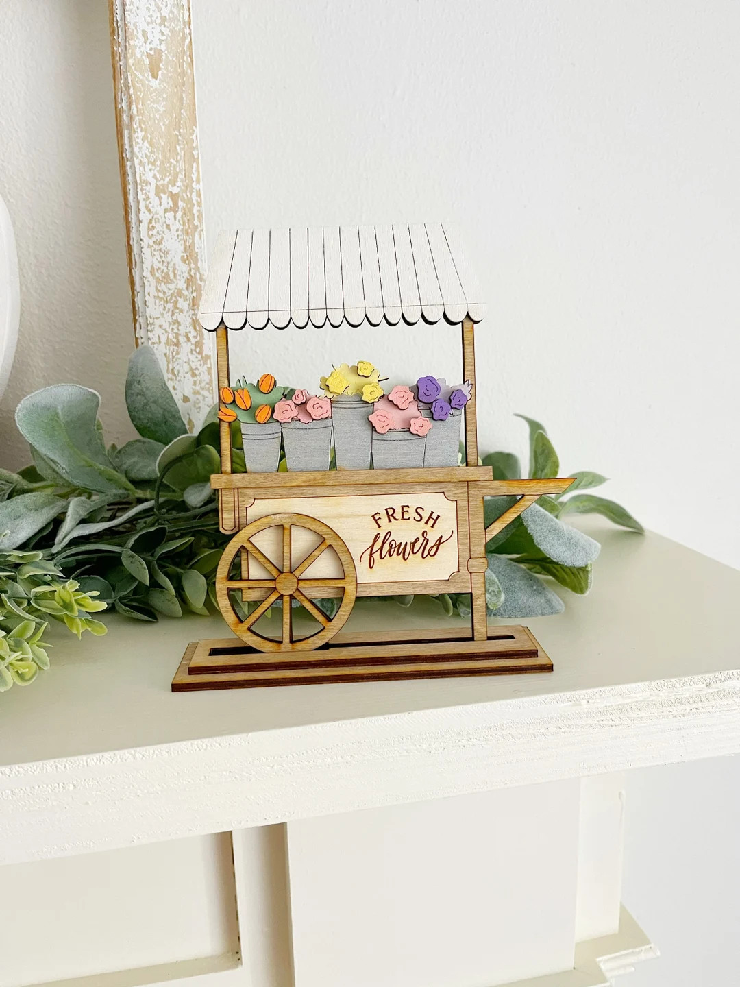 Flower market cart sign, tiered tray decor, floral sign, spring tiered tray | Etsy (US)