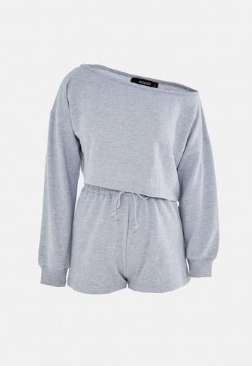 Gray Cropped Sweatshirt and Runner Shorts Co Ord Set | Missguided (US & CA)