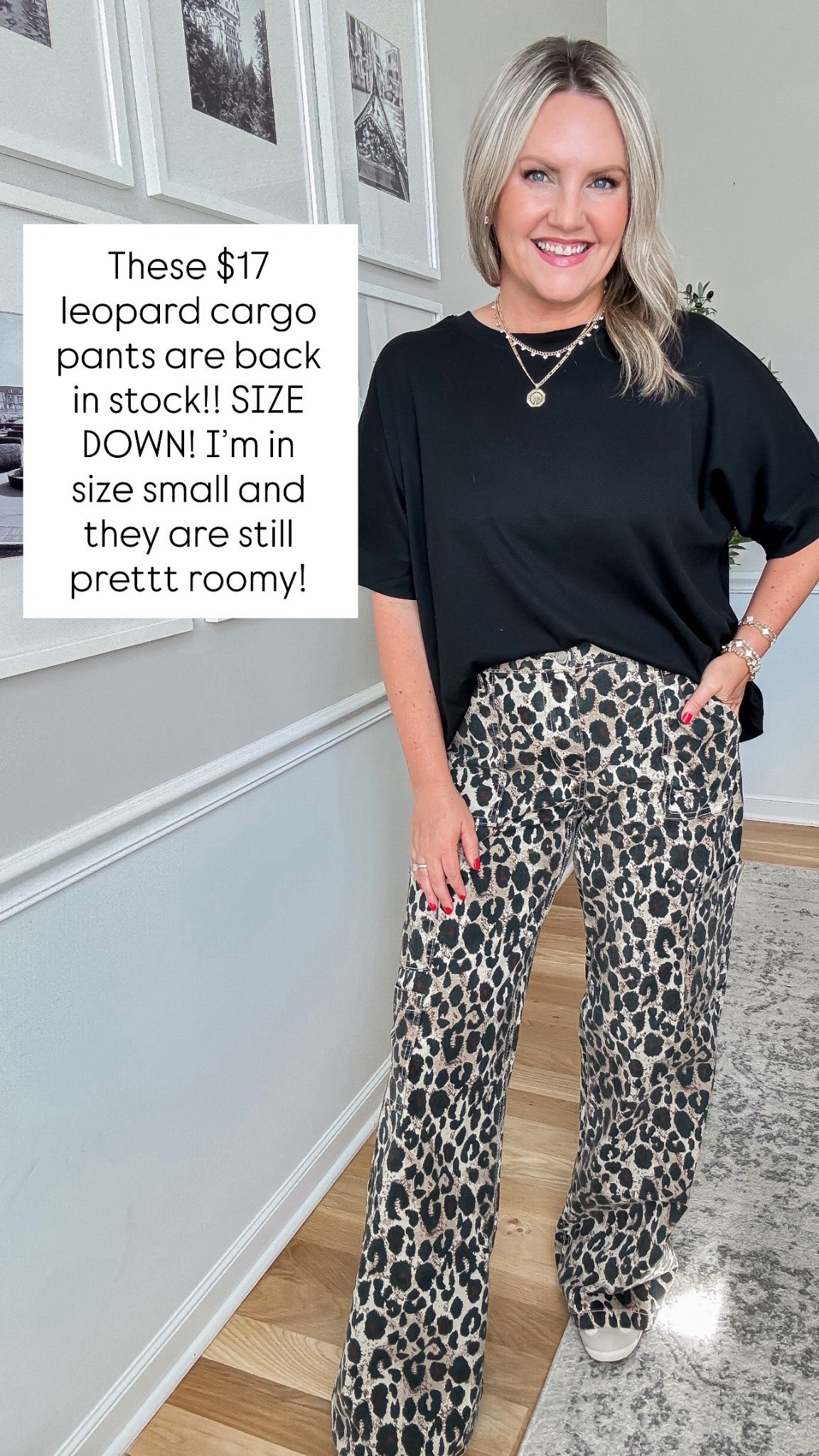 Walmart $17 leopard cargo pants are back in stock! I’m in size small, SIZE DOWN! 
I’m in size small in the tee


#LTKFindsUnder50 #LTKStyleTip