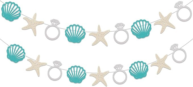 Coastal Bachelorette Decor - Shell and Starfish Ring Garland, Seashells and Wedding Bells Banner,... | Amazon (US)