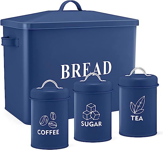 TeamFar Bread Box, Large Metal Bread Box with Sugar Tea Coffee Canister Set for Kitchen Counterto... | Amazon (US)