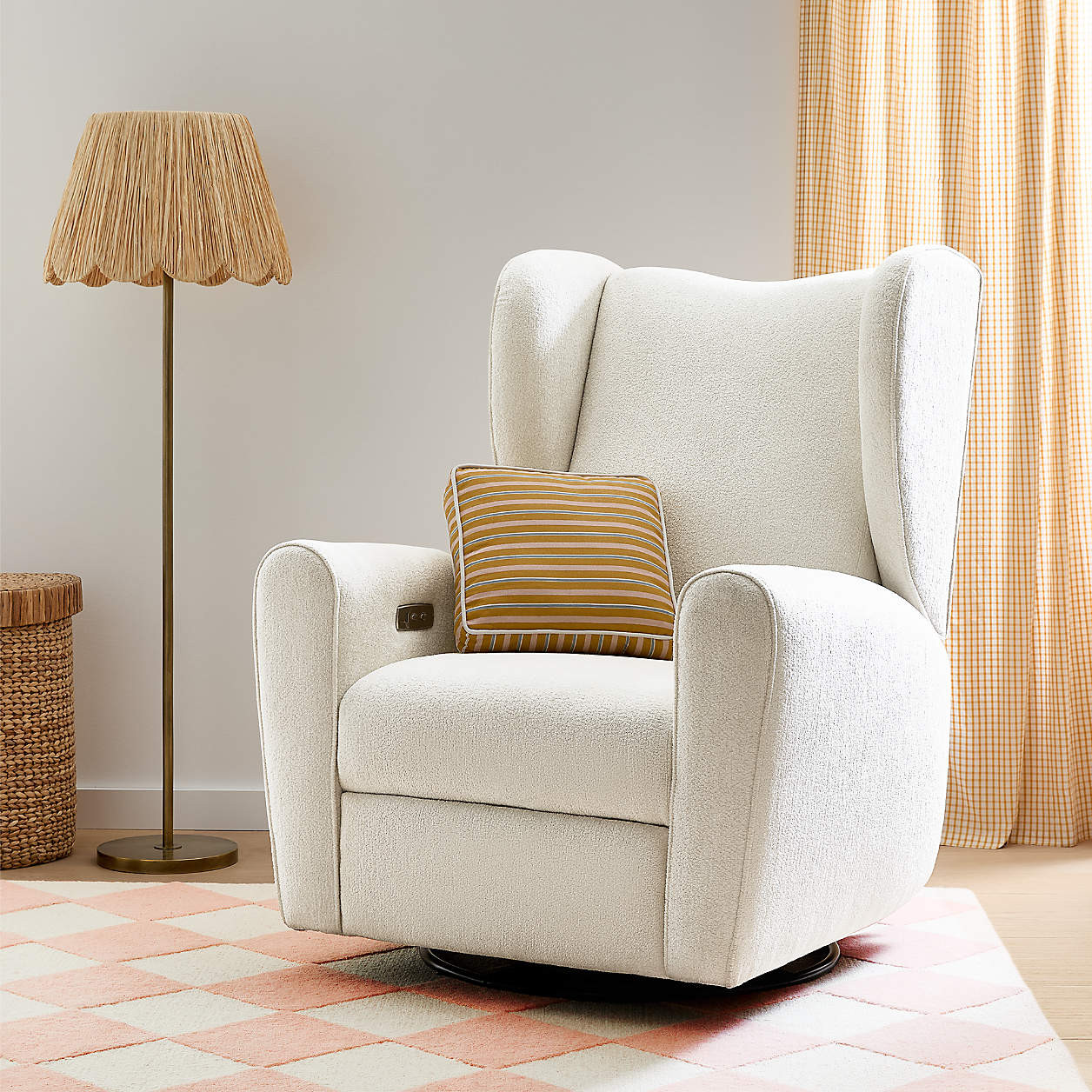 Seesaw Cream Electronic Swivel Glider Power Recliner Nursery Chair + Reviews | Crate & Kids | Crate & Barrel