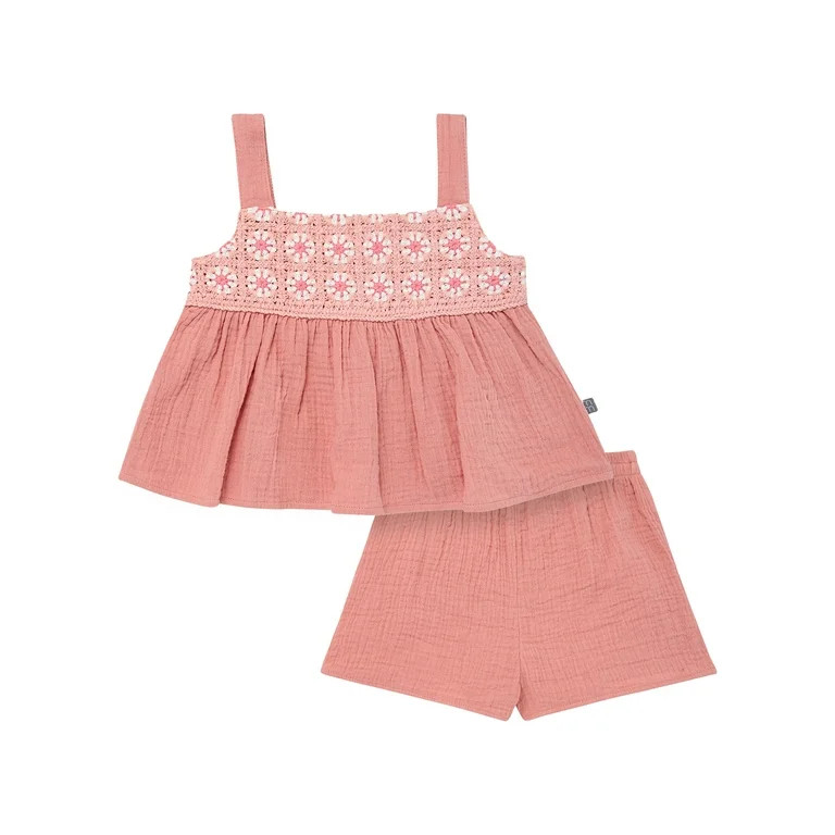 Modern Moments Toddler Girl Crochet Yoke Short Set, 2-Piece, Sizes 12M-5T | Walmart (US)
