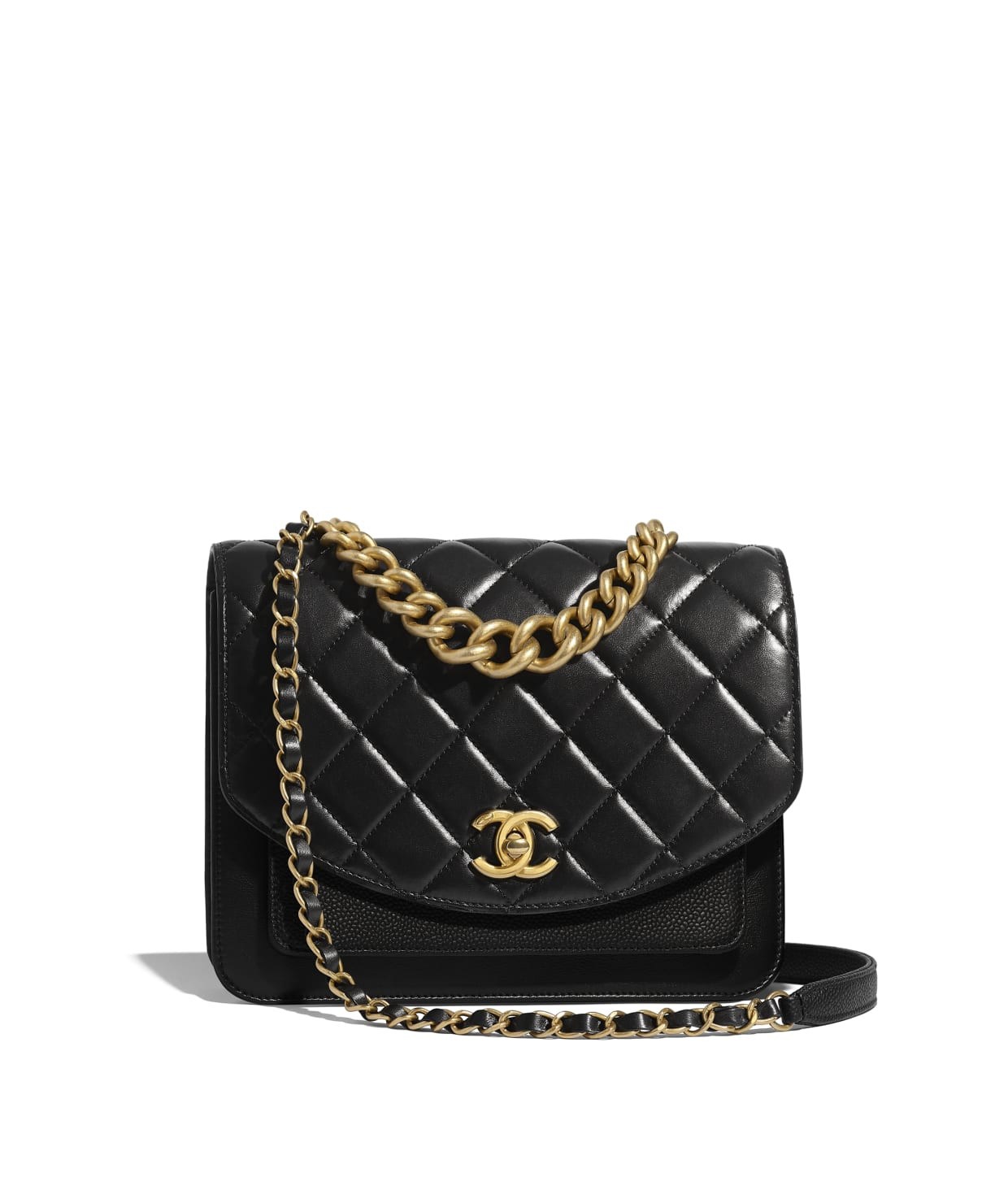 Calfskin, Aged Calfskin & Gold-Tone Metal Black Flap Bag | CHANEL | Chanel, Inc. (US)