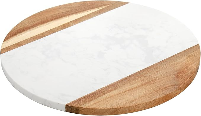 Okllen 12" Marble Cheese Board and Acacia Wood Serving Board, Handcrafted Round Marble Tray Cutti... | Amazon (US)