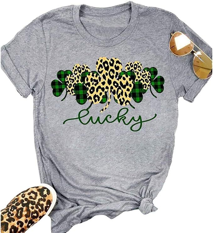 Beopjesk Womens St Patrick's Day Clover T-Shirt Blessed and Lucky Graphic Tees I'm One Lucky Mama... | Amazon (US)