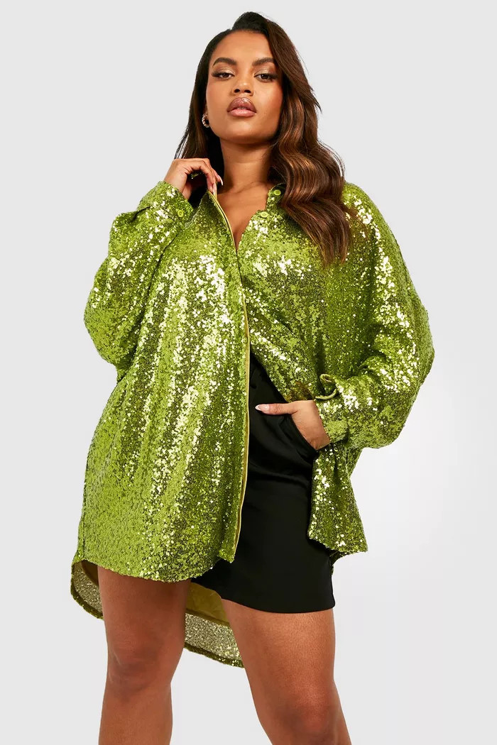 Plus Premium Sequin Oversized Shirt | boohoo (US & Canada)