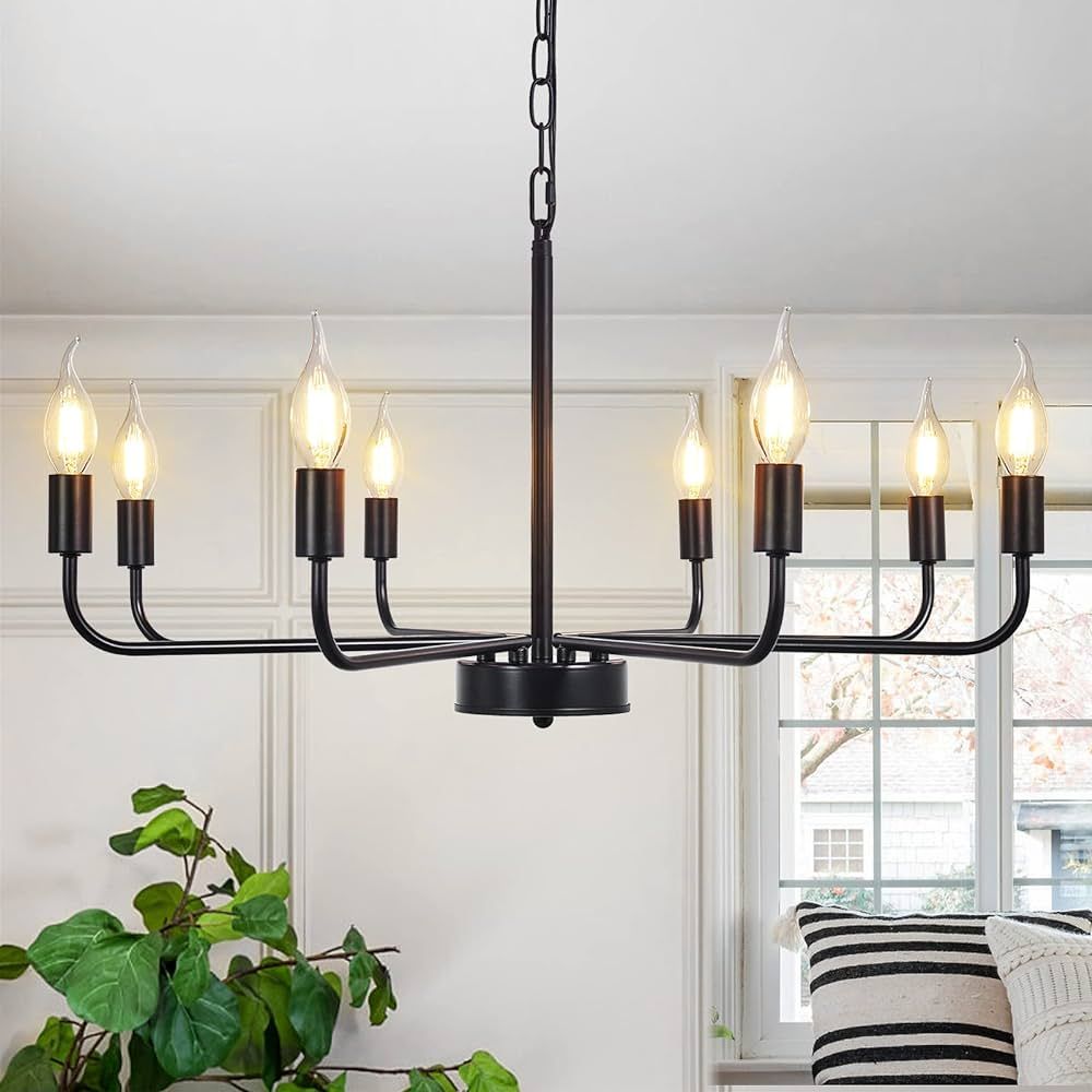Matte Black Chandelier, Modern Farmhouse Candle Ceiling Light for Dining Room 8 Lights Pendant Li... | Amazon (US)