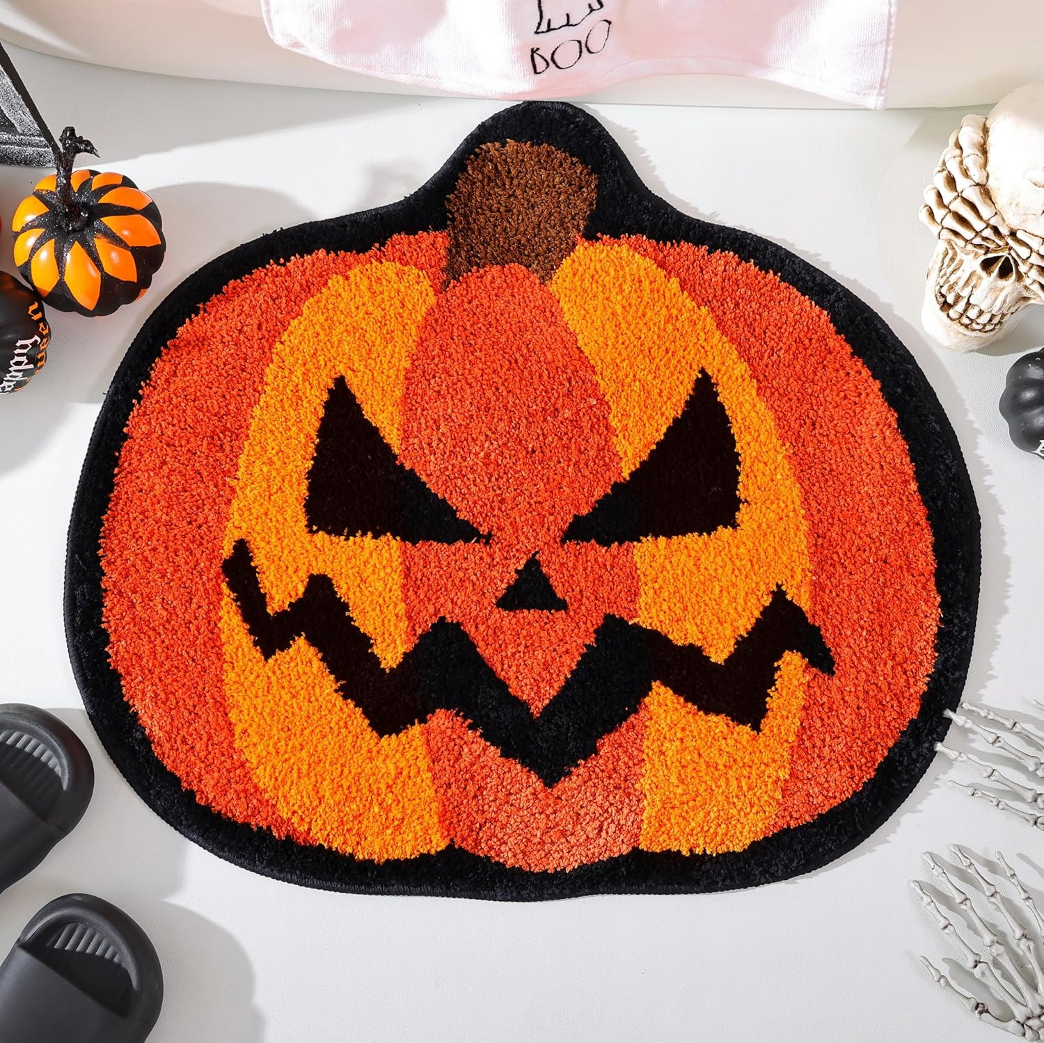 TRUEDAYS Halloween Pumpkin Bath Mat Cute Fall Orange Pumpkin Halloween Bathroom Decor Rug Non Sli... | Amazon (US)