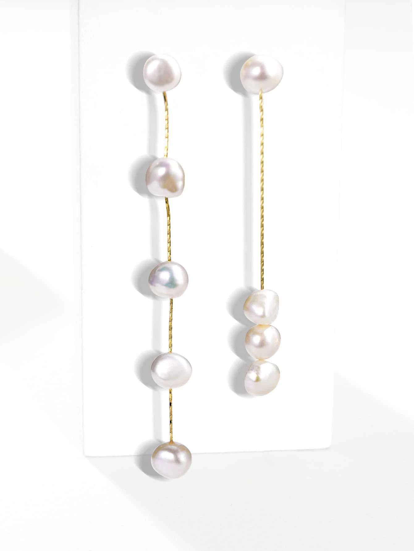 14K Gold Plated Natural Pearl Decor Mismatched Earrings | SHEIN