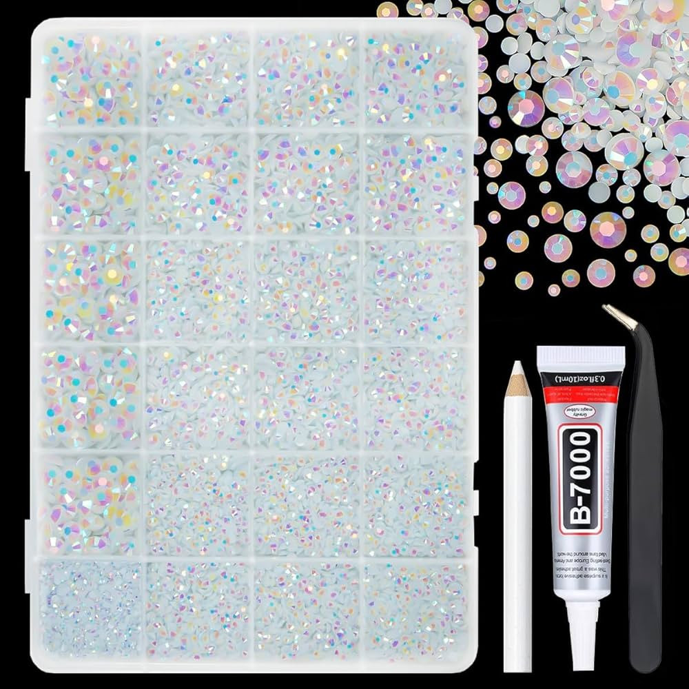 White AB Resin Rhinestones w B7000 Jewelry Glue for Bedazzling Crafting 2mm 3mm 4mm 5mm 6mm Flatb... | Amazon (US)