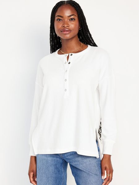 Long Sleeve Oversized Boyfriend Henley for Women | Old Navy (US)