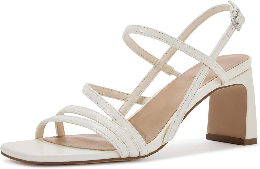 CosyFever Women's Strappy Block Heels 3 Inch, Square Open Toe Dress Heels with Adjustable Slingba... | Amazon (US)
