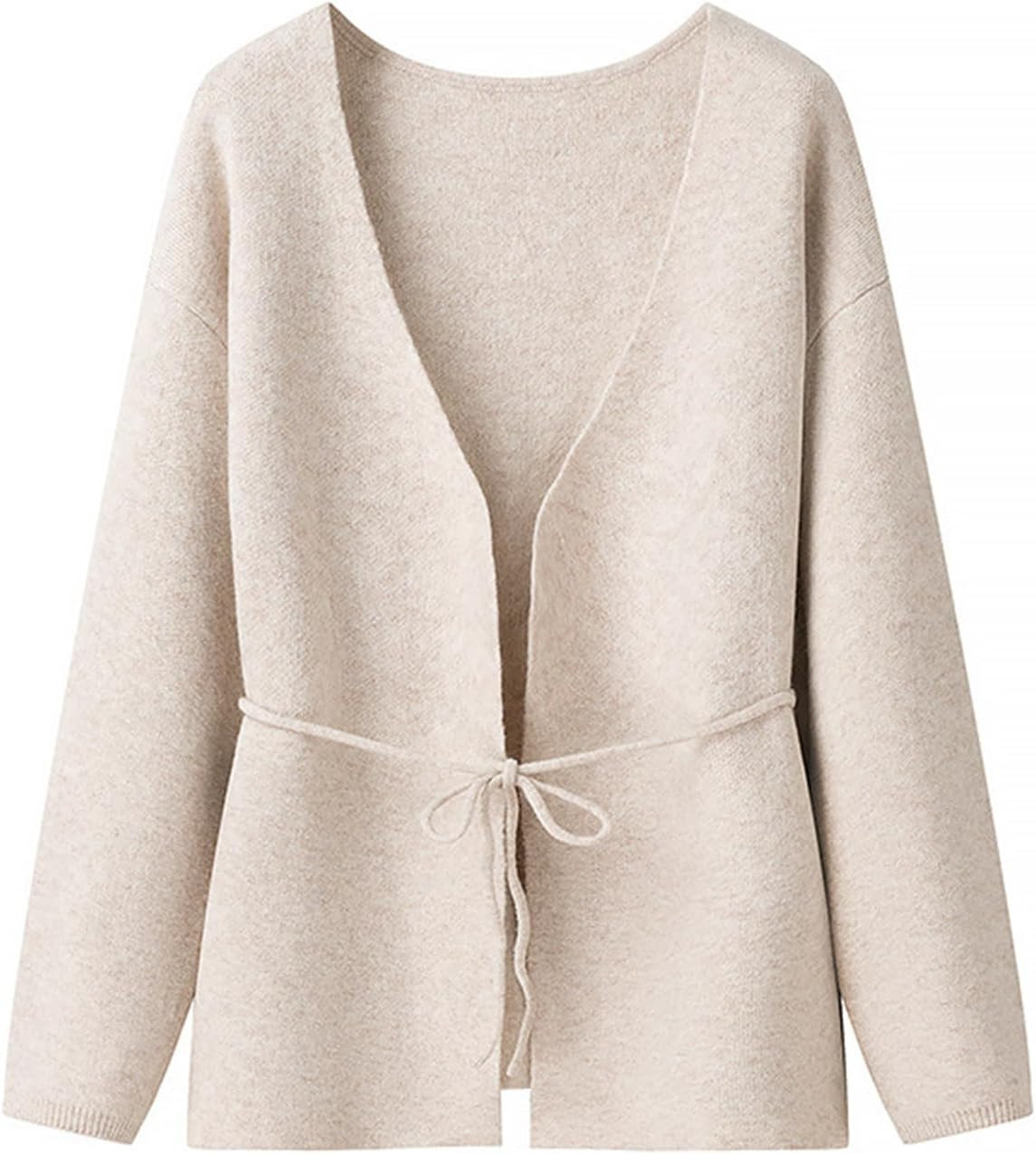Women's Classic Coatigan Belted Wrap Cardigan Coat Oversized V-Neck Long Knit Sweater Jacket with Tie Belt | Amazon (US)