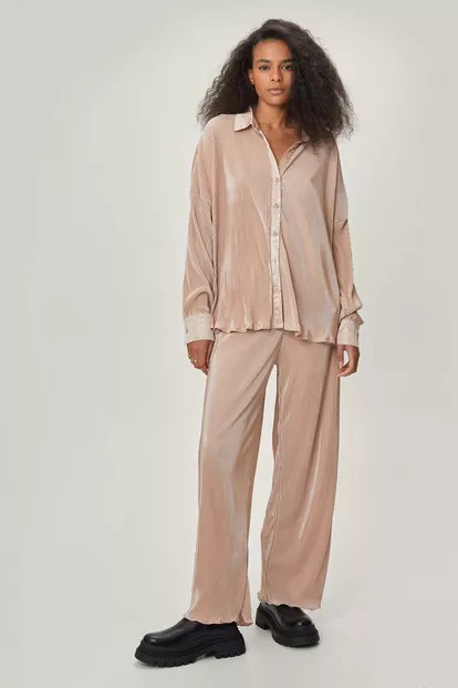 Petite Plisse Oversized Button Down Shirt | Nasty Gal (US)