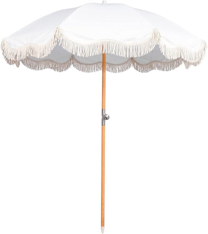 Funsite 6.5ft Boho Beach Umbrella with Fringe, UPF 50+ Tassel Umbrellas with Carry Bag, Premium W... | Amazon (US)
