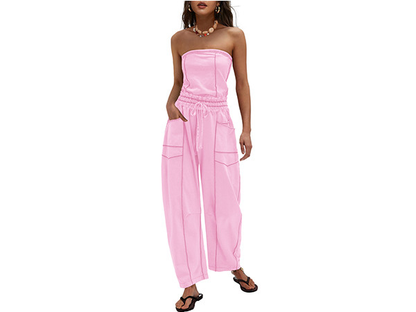LAMISSCHE Womens Casual Strapless Jumpsuits off the Shoulder Summer Rompers Sleeveless One Piece ... | Amazon (US)