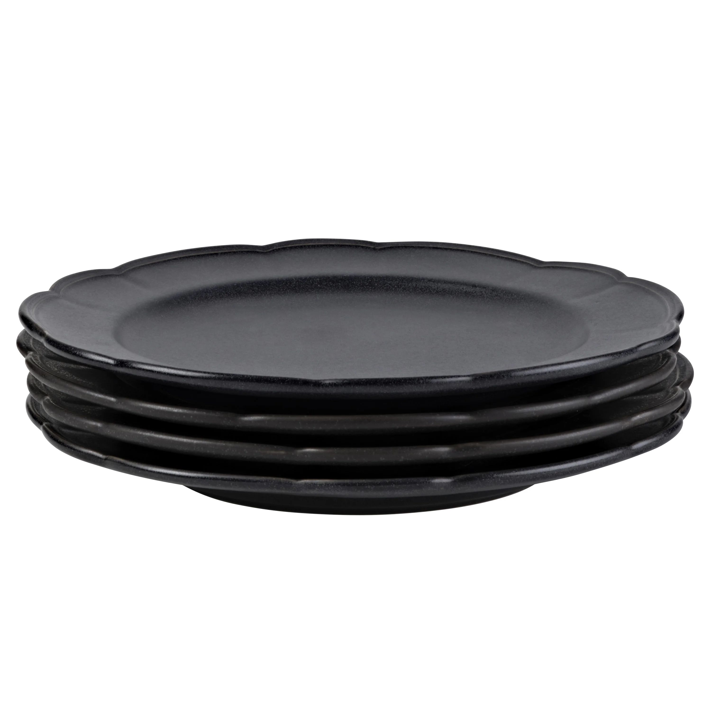 Beautiful Scallops Set of 4 Stoneware Dinner Plates Black by Drew Barrymore | Walmart (US)