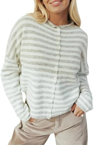 Esmeling Women's Crew Neck Casual Cardigan Sweater Open Front Wavy Long Sleeves Cropped Knit Oute... | Amazon (US)