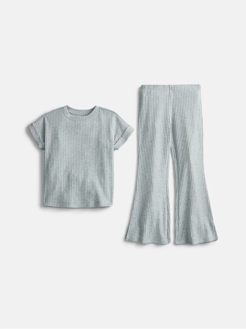 Wonder Nation Girls Rib Knit Top and Pants Set, 2-Piece, Sizes 4-18 & Plus | Walmart (US)