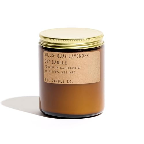 P.F. Candle Co. Ojai Lavender Classic Standard Scented Soy Wax Candle (7.2 oz) 40-50 Hour Burn Time, Amber Glass Jar, Made in The U.S.A. | Amazon (US)