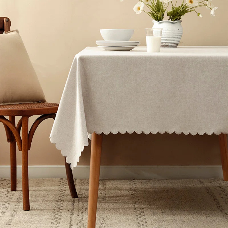 Grey Scalloped Edge Wrinkle-free Heat Resistant 56"x40" Rectangular Tablecloth | Wayfair North America