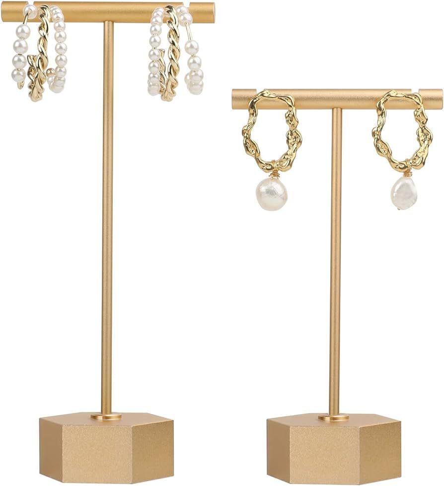 GemeShou Gold Metal 2pcs T Bar Earring Retail Display Stand for show, Tabletop Jewelry Tower Hold... | Amazon (US)