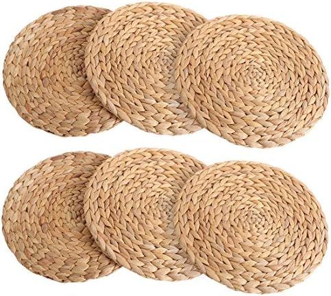 kilofly Natural Water Hyacinth Weave Placemat Round Braided Rattan Tablemats 11.8 inch x 6pc | Amazon (US)