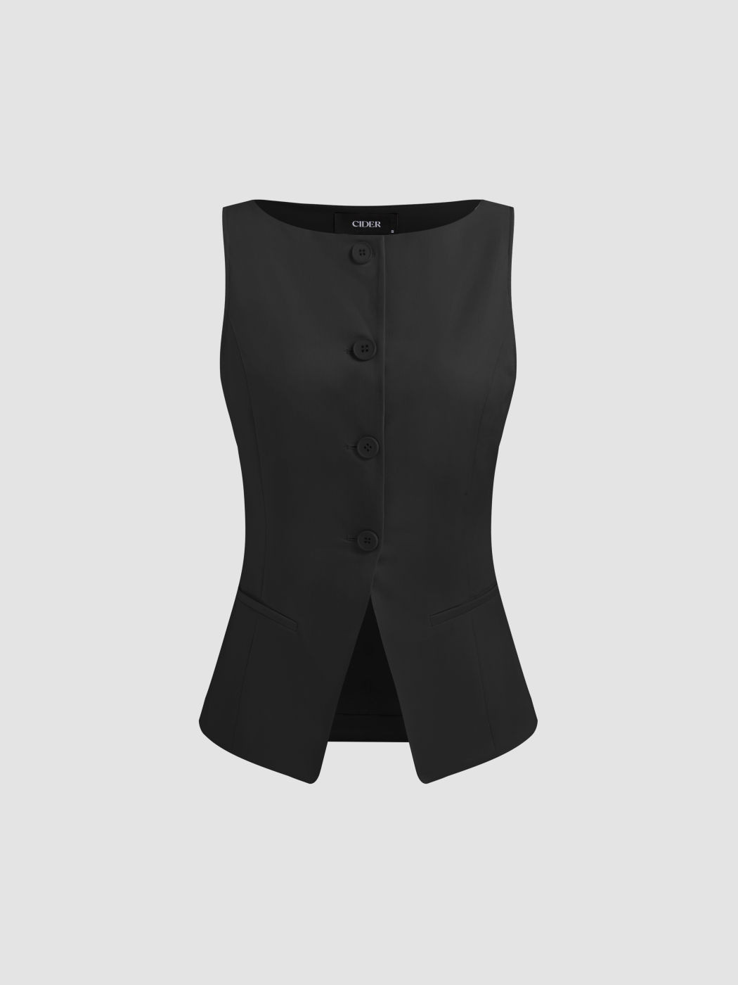 Vest Women Woven Woven Boat Neck Solid Button Vest For Work | Cider