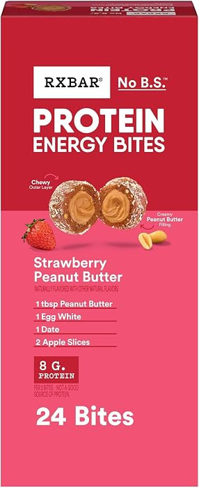 RXBAR Protein Energy Bites, 8g Protein, Gluten Free Energy Snacks, Protein Snacks, Strawberry Peanut Butter, 21.1oz Box (24 Bites) | Amazon (US)