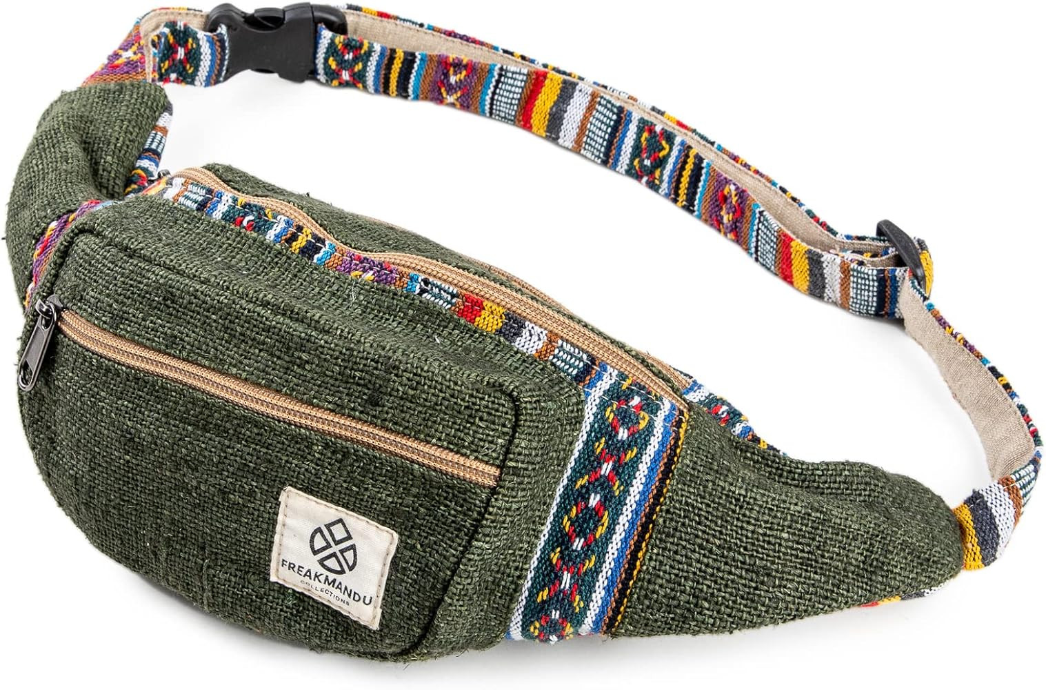 Freakmandu Eco-Friendly Green Boho Hippie Style Hemp Fanny Pack Cross Body Hip Waist Bag for Hiki... | Amazon (US)