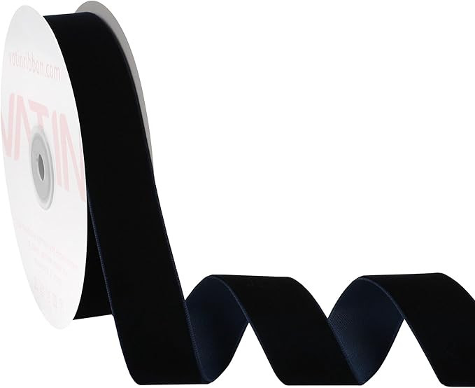 VATIN Navy Blue Velvet Ribbon 1" Blue Premium Plush Velvet Woven Edge Ribbon for Christmas Tree,G... | Amazon (US)
