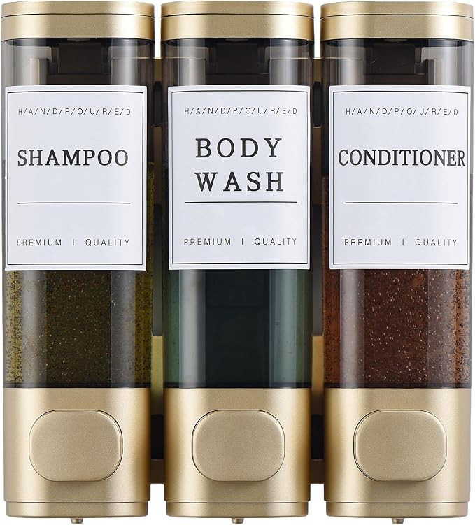 Shampoo and Conditioner Dispenser,Shower Soap Dispenser 3 Chamber No Drill Wall-Mounted for Bathr... | Amazon (US)