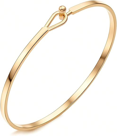 Dainty Gold Bar Bracelet for Women Simple Delicate Thin Cuff Bangle Hook Bracelet 18K Gold Plated... | Amazon (US)