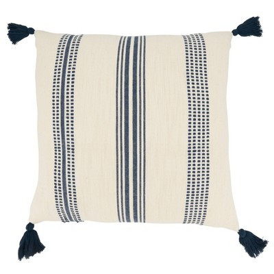 20"x20" Oversize Textured Striped Tassel Down Filled Square Throw Pillow Navy Blue - Saro Lifestyle | Target
